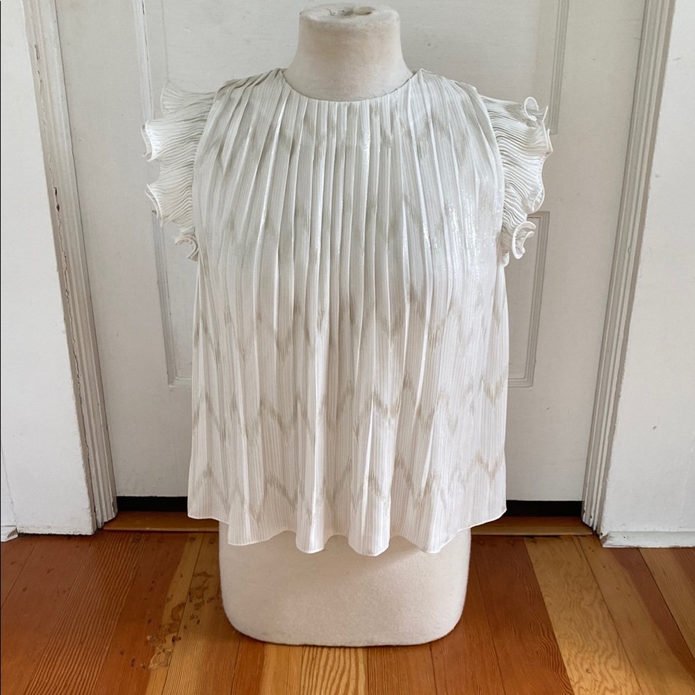 & Other Stories Elegant Cream Pleated Sleeveless Sparkle Women's Top 4‎